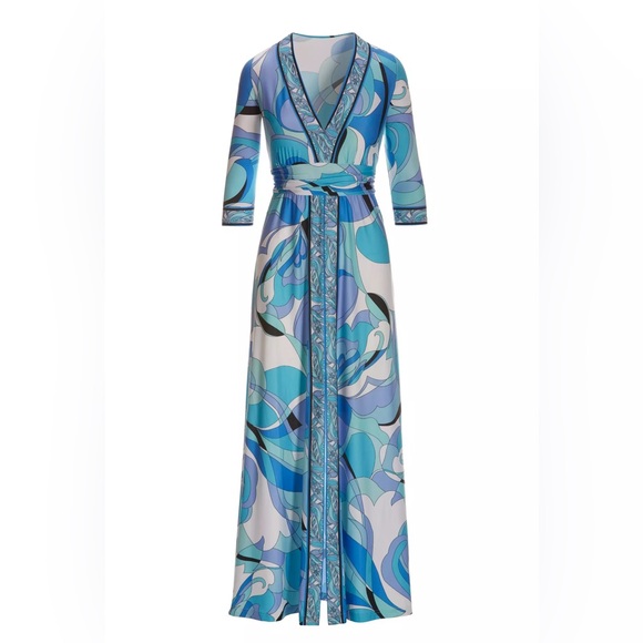 NWT Boston Proper V-neck Ocean Abstract Print Center Slit Maxi Dress | Small S - Picture 3 of 9